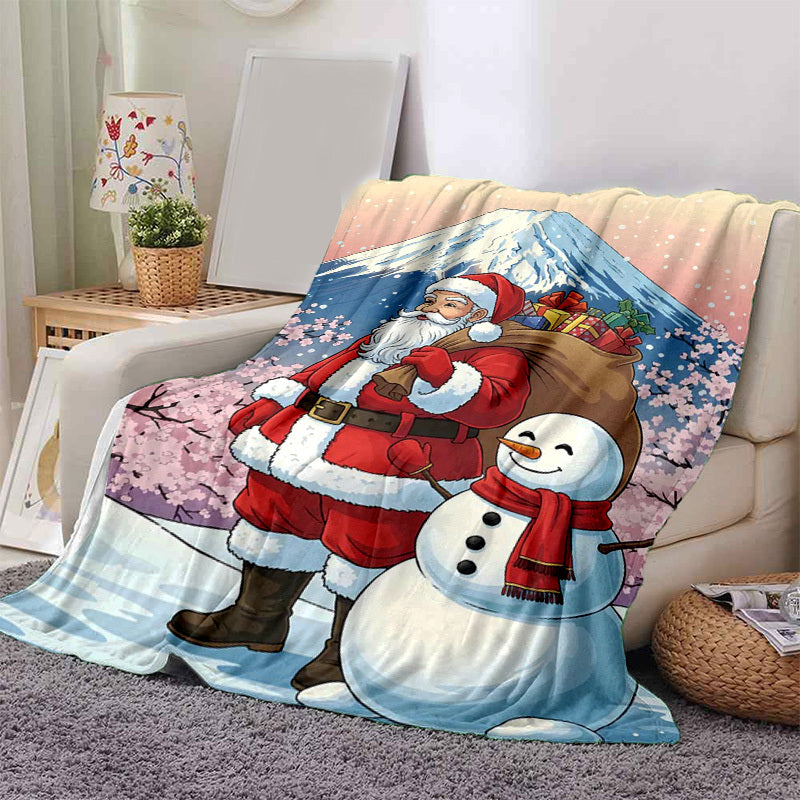 1pc of Santa Claus and Snow Pattern Blanket, Christmas-themed Printed Design, Full-body Cover Blanket, Soft Flannel Plush Surface, Lightweight and Durable, Multiple Sizes Available, Suitable for Holiday Decoration, Living Room Leisure