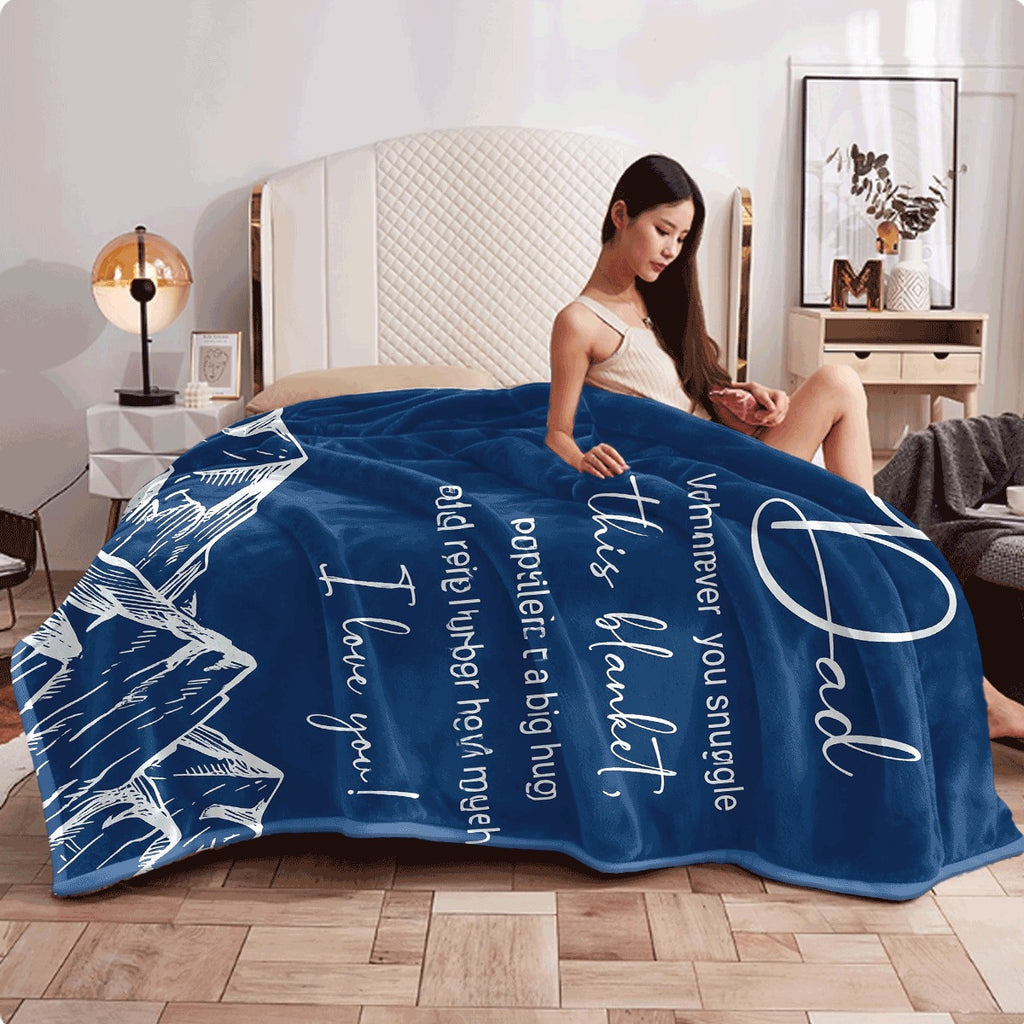 1pc Dad Gift Blanket from Daughter & Son Soft Flannel Throw with Heartfelt Letter & Mountain Design All-Season Cozy Blanket for Sofa Office Thoughtful Gift for Fathers Day Birthday C