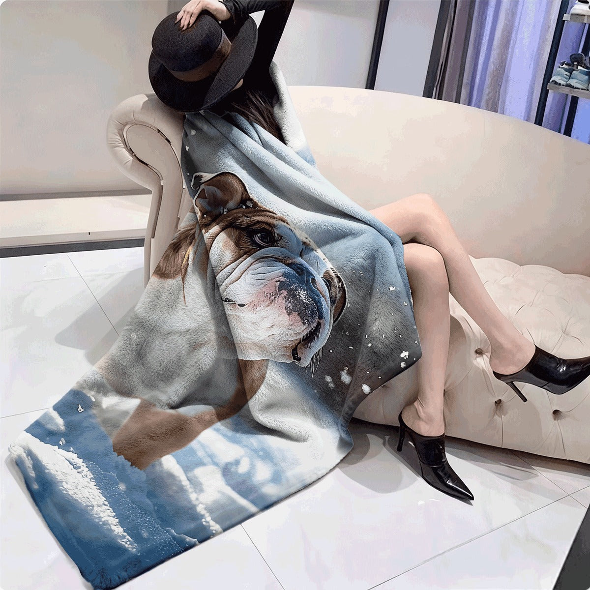 1pc Soft Cozy Blanket Cute English Bulldog in Snow Photo All-Season Pet Lover Home Decor Perfect Gift for Dog Owners Living Room Room Office Throw AH812BYE3436 Dog Blanket Roo