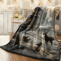 1pc Soft Flannel Elk And Deer Forest Blanket Thick Warm All-Season Throw Couch Throw Or Travel Cover Green Brown Gray Beige Hunting Lodge Design with Elk Deer And Birds Rustic Cabin Style