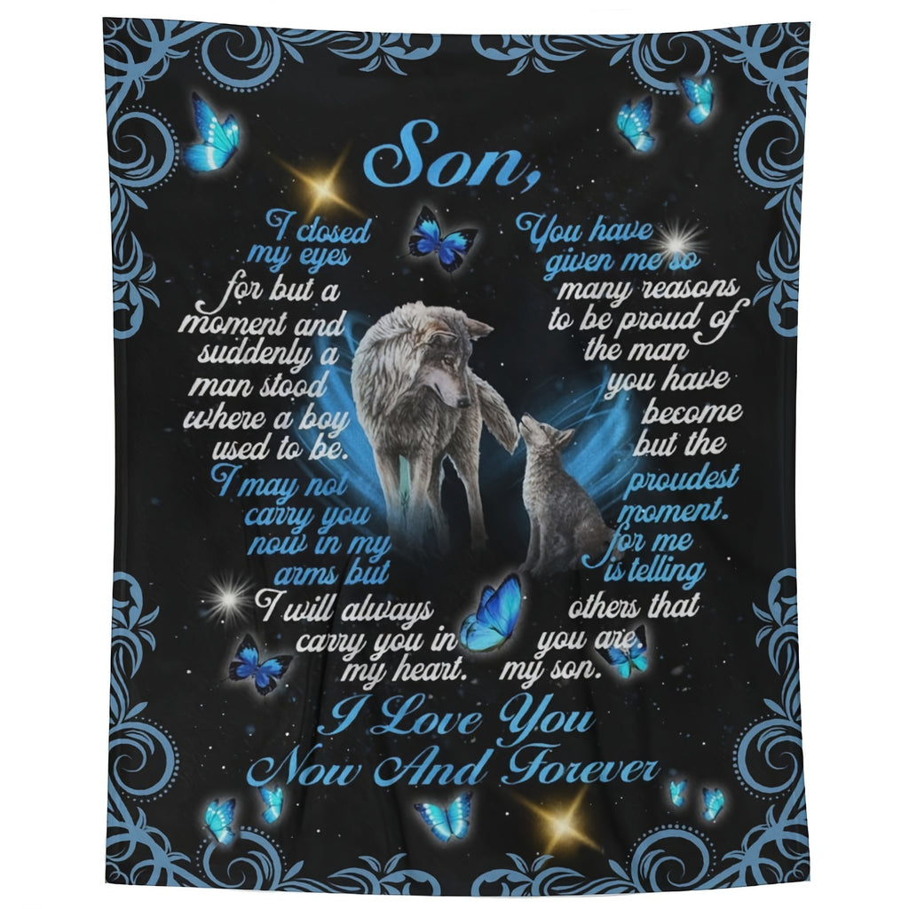 Comfortable Flannel Blanket Soft, Son, I Love You Now and Forever, Warm and Lightweight, Suitable for All Seasons, Perfect for Sofa, Bed, Travel, Camping, Etc., Ideal Holiday Gift for Christmas, Halloween, or Any Occasion, 1pc