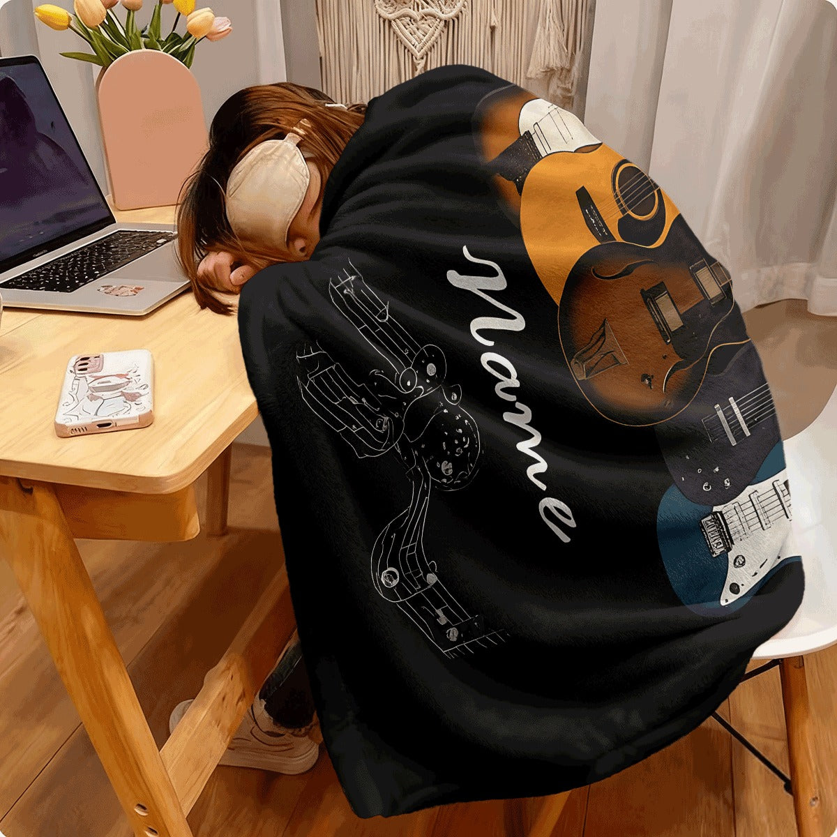 1pc [Flannel Blanket] Music Theme Throw with Colorful Guitars And Musical Notes Print Cozy Soft Flannel Material for Couch All-Season Use Perfect Gift for Music Lovers