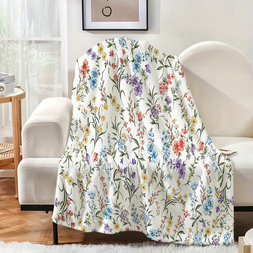 1pc Floral Pattern Blanket, Pastoral Style Design, Soft Plush Surface, Lightweight and Durable Flannel Material, Available in Multiple Sizes, Perfect for Holiday Gatherings, Living Room Lounging, Bedroom Sleep, Study Reading, and Seasonal Home Decor