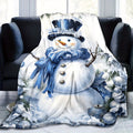 1pc Snowman And Blue White Christmas Decor Pattern Flannel Oversized Blanket, Blue White Main Color Design, Multi-Size Full-Body Blanket, Christmas Winter Decor, Durable Plush, All-Season Use, Suitable for Holiday Home Decor, Reading Time