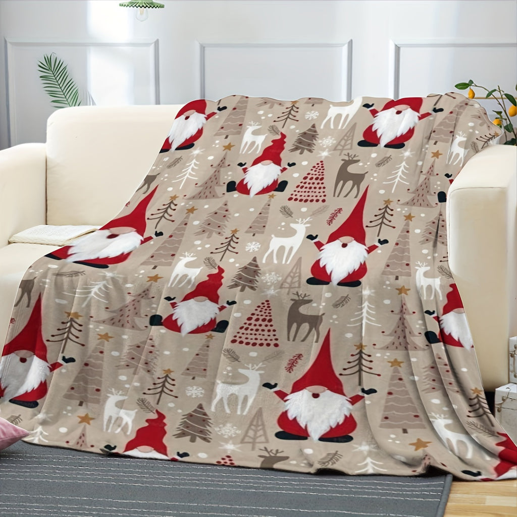 A Christmas Elf-themed Flannel Blanket Is Printed with Christmas Elves, Reindeer, and Christmas Tree Elements. The Flannel Is Soft and Skin-friendly, Creating a Cozy and Exclusive Atmosphere for Holiday Enthusiasts