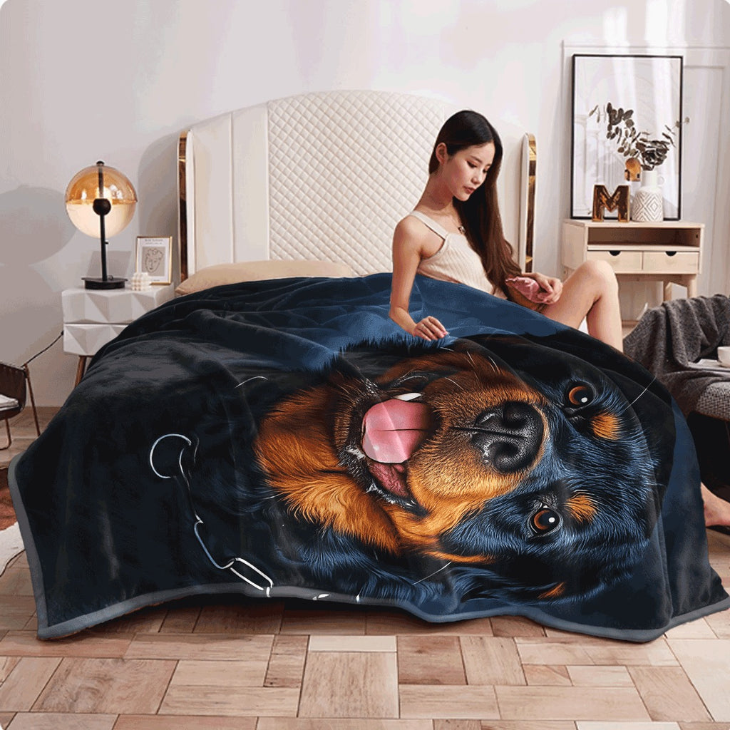 1pc Rottweiler Dog Print Soft Fleece Throw Blanket 200-250g Polyester All-Season Anti-Tear Multi-Use for Sofa Office Camping Travel Perfect Gift Home Kitchen Ding Rustic Style Anim