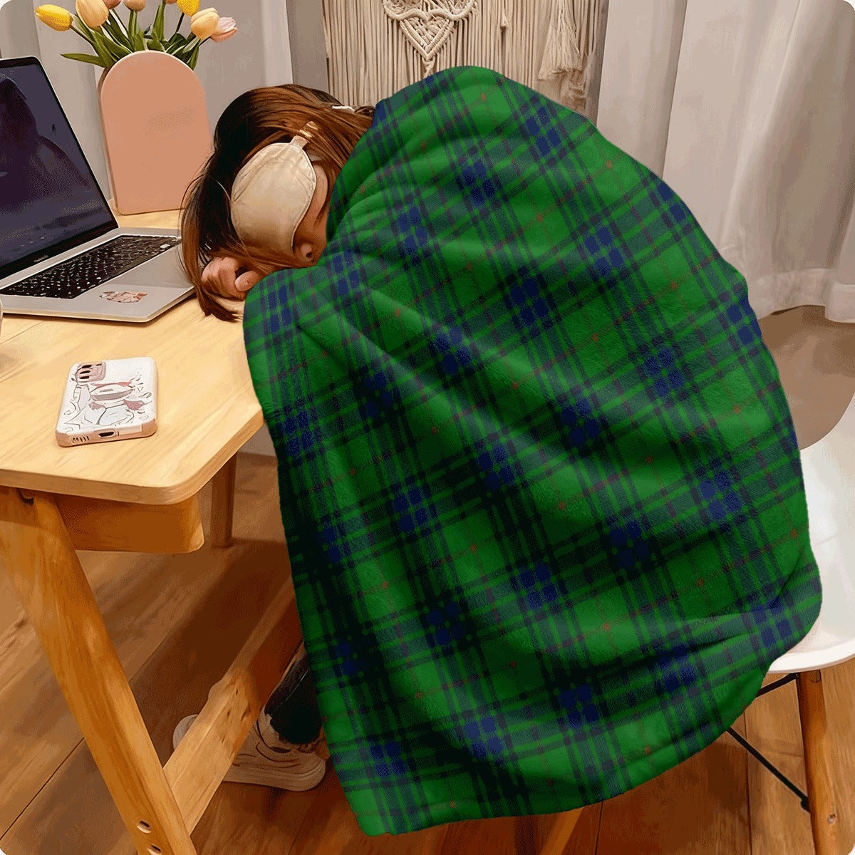 1pc Rustic Green Plaid Flannel Throw Blanket Soft Sofa Cover All-Season Allergen-Free Machine Washable Digital Print Polyester 200-250g Square Kilogram Multi-Purpose Home Ding
