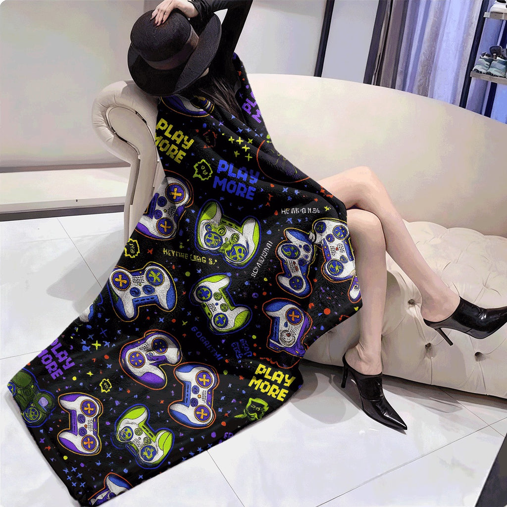 1pc Ultra-Soft Gaming Controller Throw Blanket with PC PS Switch Logo Heavyweight 280gsm Flannel Spread for Couch Travel Machine Washable All-Season Comforter for Gamers & Console Ent