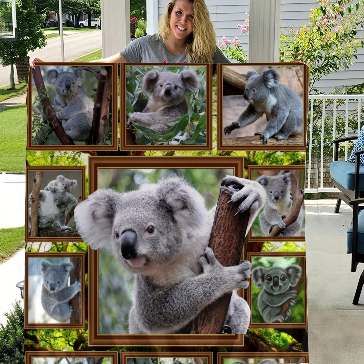 1pc Koala Print Blanket, Soft Flannel Throw Blanket for Bed Couch Chair Fall Winter Camping Living Room Office