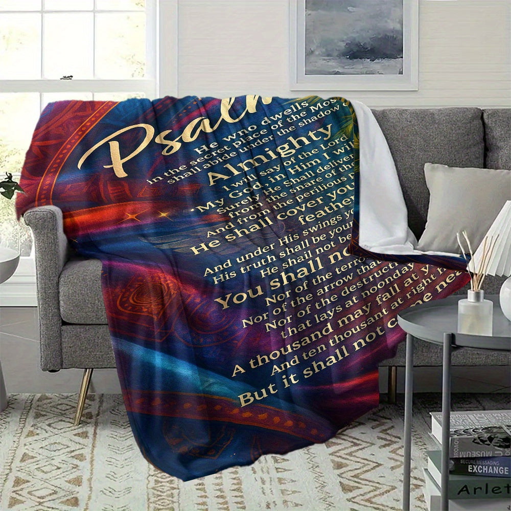 1pc Psalm 91 Scripture Blanket- Hebrew Bible Religious Shawl with Psalm 91 Scripture, Soft Flannel Suitable for All Seasons, Suitable for, Sofa and Prayer, Gift, Psalm 91 Book