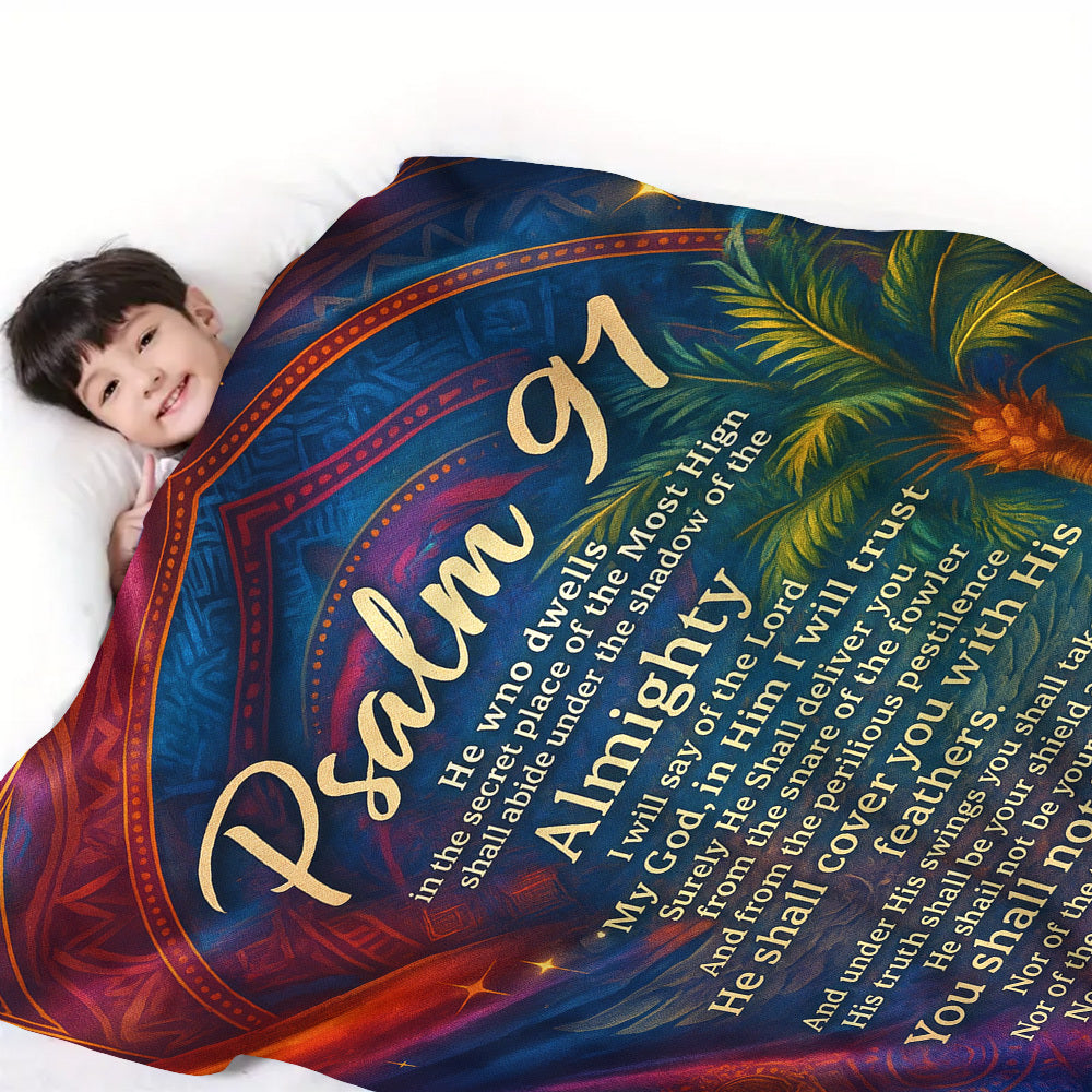 1pc Psalm 91 Scripture Blanket- Hebrew Bible Religious Shawl with Psalm 91 Scripture, Soft Flannel Suitable for All Seasons, Suitable for, Sofa and Prayer, Gift, Psalm 91 Book