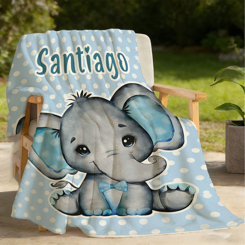 Personalized Custom Name Blanket, Cute Elephant Fleece Blanket, Gift for Outdoor Enthusiasts, All-Season Plush Blanket, Suitable for Home And Travel, Comfortable Personalized Blanket, Ideal Holiday Gift for Family And Friends