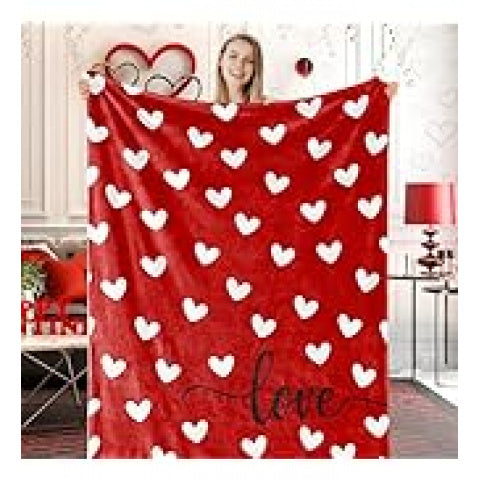 Valentine Fuzzy Blanket Love Heart Throw Blanket Red Cozy Flannel Blanket for Home Bed Sofa Couch Chair, 50 X 60 Inch