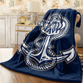 1pc Navy Anchor And Rope Flannel Throw Blanket Blue Background with Classic Naval Design, Cozy Flannel Material, Perfect for Sofa And Bed Decor, All-Season Warmth