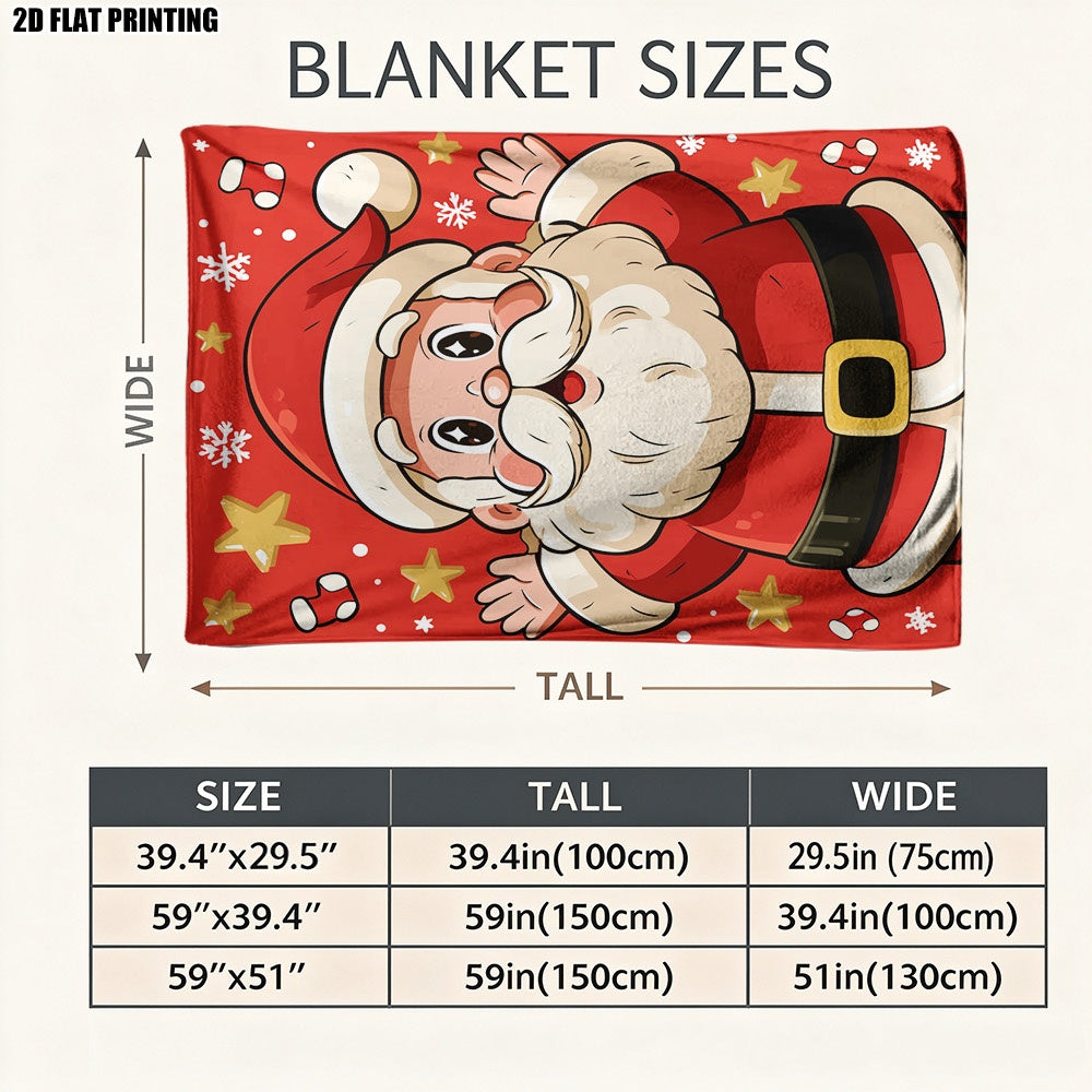 (2D Flat) 1pc Santa Claus Happy Blanket - Comfortable, Light and Easy to Take Care Of, Perfect for Sofas, Leisure Time and Road Trips, Ideal for Gifts and Home Decorations in All Seasons, 2D Flat