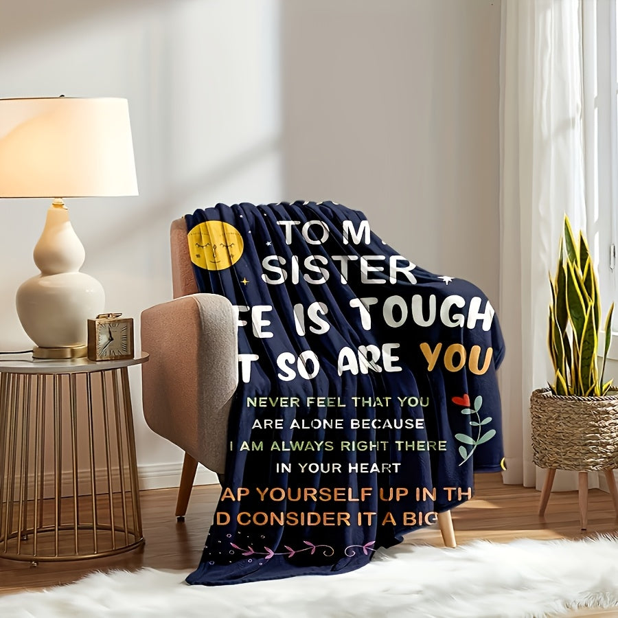1pc Envelope Printed Flannel Blanket, To My Sister Blanket For All Season, Warm Cozy Soft Throw Blanket Nap Blanket For Couch Bed Sofa Office Camping Travel Home Decor, Birthday Christmas Gift Blanket For Sister