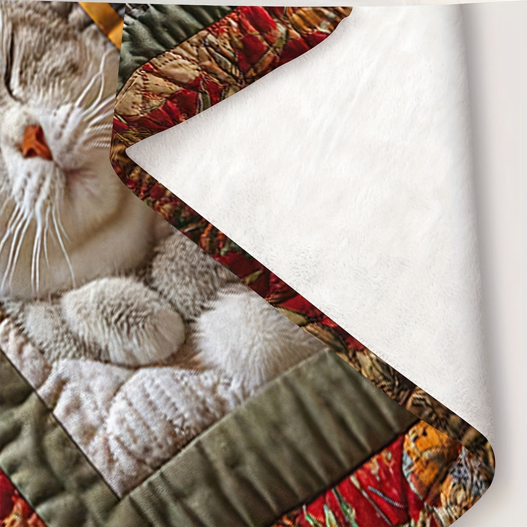1pc Cat Pattern Printed Blanket, Cozy and Cute Throw Blanket, Super Warm, Soft, and Comfortable Flannel Blanket, Multiple Sizes Available, Suitable for Living Room, Bedroom, Sofa, and Bedside