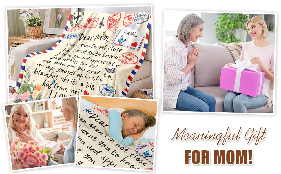 Christmas Valentines Throw Blankets Gifts for Mom from Daughter Son 52x60, I Love You Mom Blanket Birthday Gifts for My Best Mother, A Letter Love Dear Mother to My Mom's Blanket Mothers Day Presents