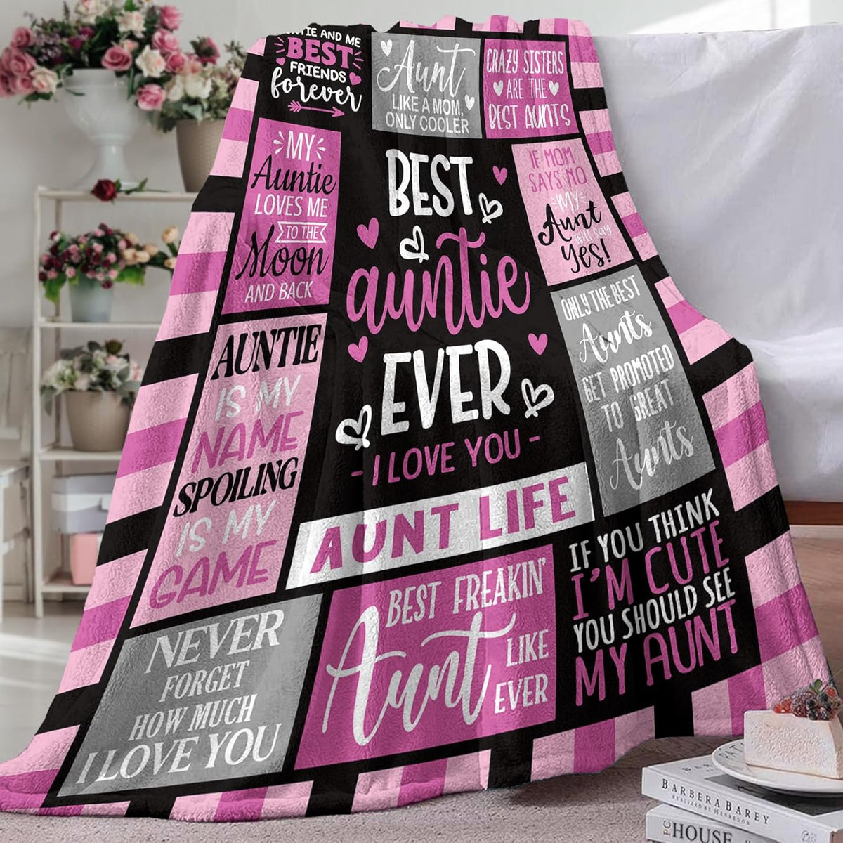 Best Aunt Ever Gifts from Niece Nephew Flannel Throw Blanket, Favorite Auntie Birthday Ideas, Valentines Mothers Day Present for Women, Soft Blankets for Bedding Sofa 50 X 60