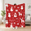 2D Flat Print 1pc, Red Christmas Snowman Reindeer Snowflake Pattern, Lightweight Flannel Hug Blanket, Light and Warm Soft Flannel, Universal in All Seasons, Suitable for Bedroom Cars, Friends Soft Flannel Blanket, Comfortable Flannel Blanket, 2D Flat