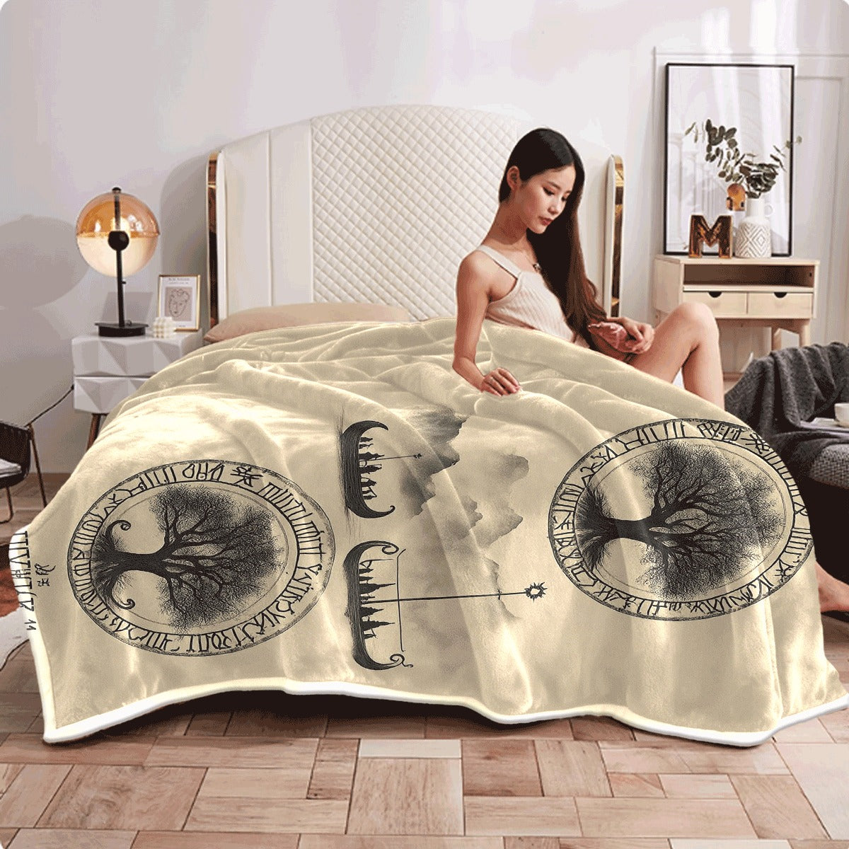 1pc A Polyester Blanket Featuring Viking Runes, The Tree of Life, And Viking Longship Patterns, Suitable for Sofas, Offices, Home, Camping, And Travel, a Versatile Nap Blanket, Perfect As a Fun Gift