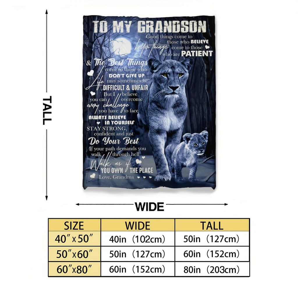 Vintage-Inspired Art Design Throw Blanket for Grandson - Soft, Allergy-Friendly Polyester, Perfect for Sofa, Bed, Travel, Picnic, and Office Use