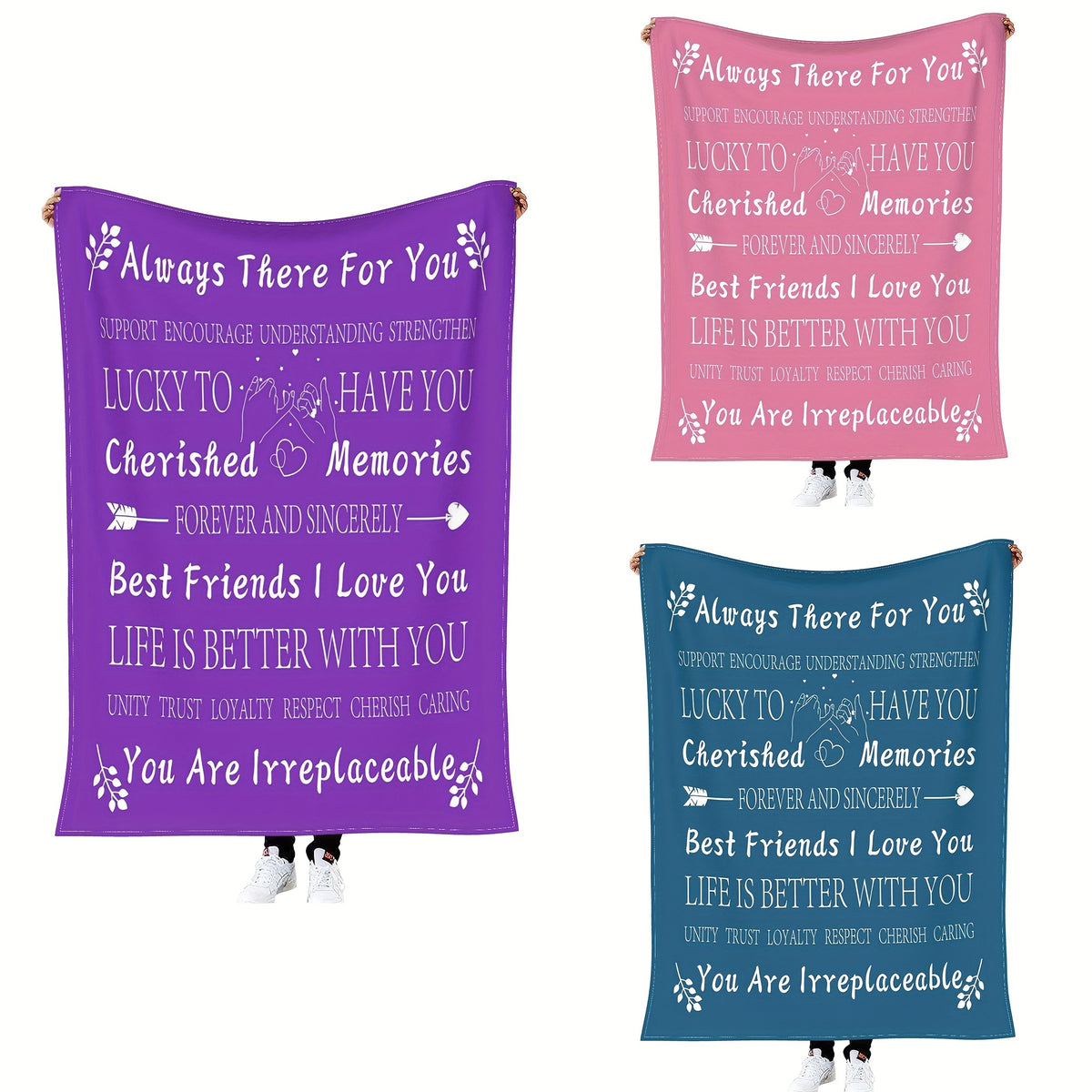 1pc Best Friend Text Pattern Throw Blanket, Birthday Gifts for Women, Unique Female Friendship Gifts for Bestie, Throw Blanket for Bed Sofa Couch, 50*60in