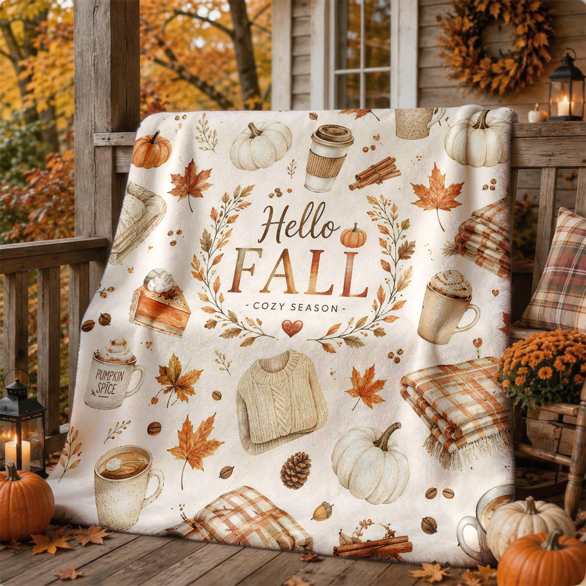 [2D FLAT PRINTING] 1pc Autumn Warm Coffee Pumpkin Plaid Flannel Blanket with Hand-Painted Theme - Large Size, Soft, Lightweight, and Warm, Suitable for All Seasons - Perfect for Bed, Sofa, Office, Camping, and Travel - The Best Choice for a Blanket