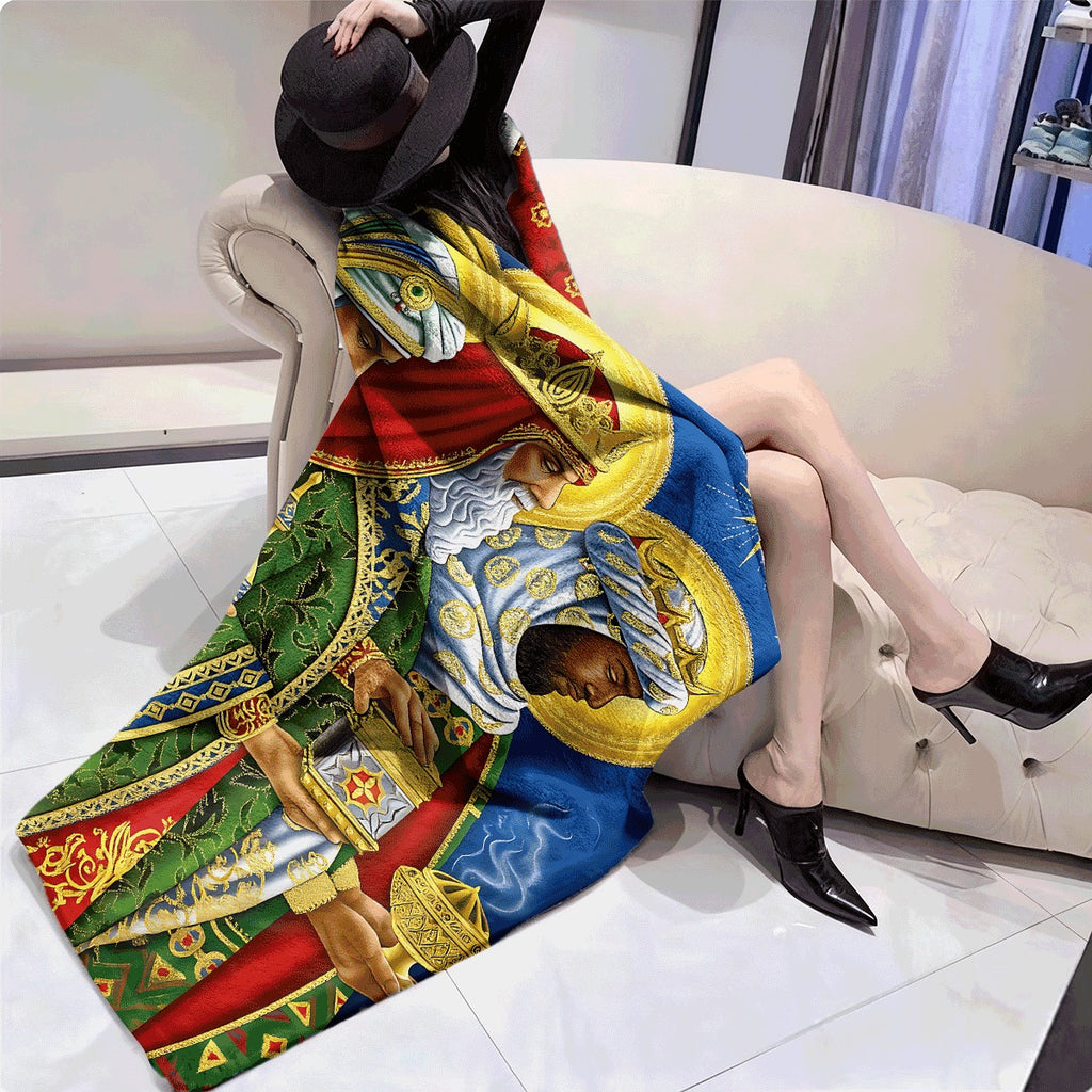 1pc Christmas Three Wise Men Flannel Blanket Religious Nativity Scene with Starry Night Print Cozy Holiday Home Decor for Sofa Festive Warm Throw