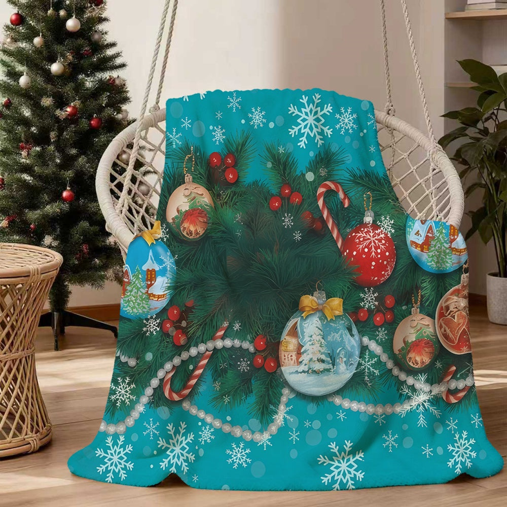 1pc Christmas Decor Pattern Blanket, Soft Comfortable Warm, Blue-Green Snowscape Design, All-Season Sofa Blanket, Warm Throw Blanket, Multiple Sizes Available, Suitable for Living Room Sofa, Bedroom, Reading Corner, Holiday Gatherings