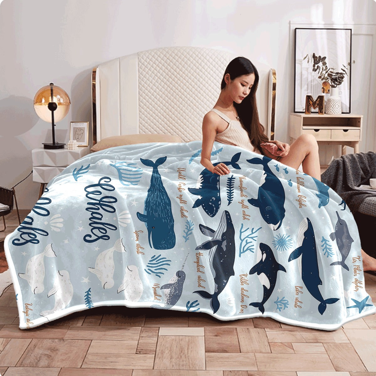 1pc Cozy Whale Pattern Flannel Throw Blanket Soft, Warm, And Versatile for Couch, Bed, Office, And Travel