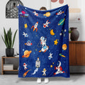 1pc of Flannel Blanket Featuring a Cartoon Flying Saucer in Space, Soft And Cozy, Perfect for Use on a Sofa,, Or at The Office; a Small Throw Ideal for Lunch Breaks, And a Great Gift for Halloween Or Christmas