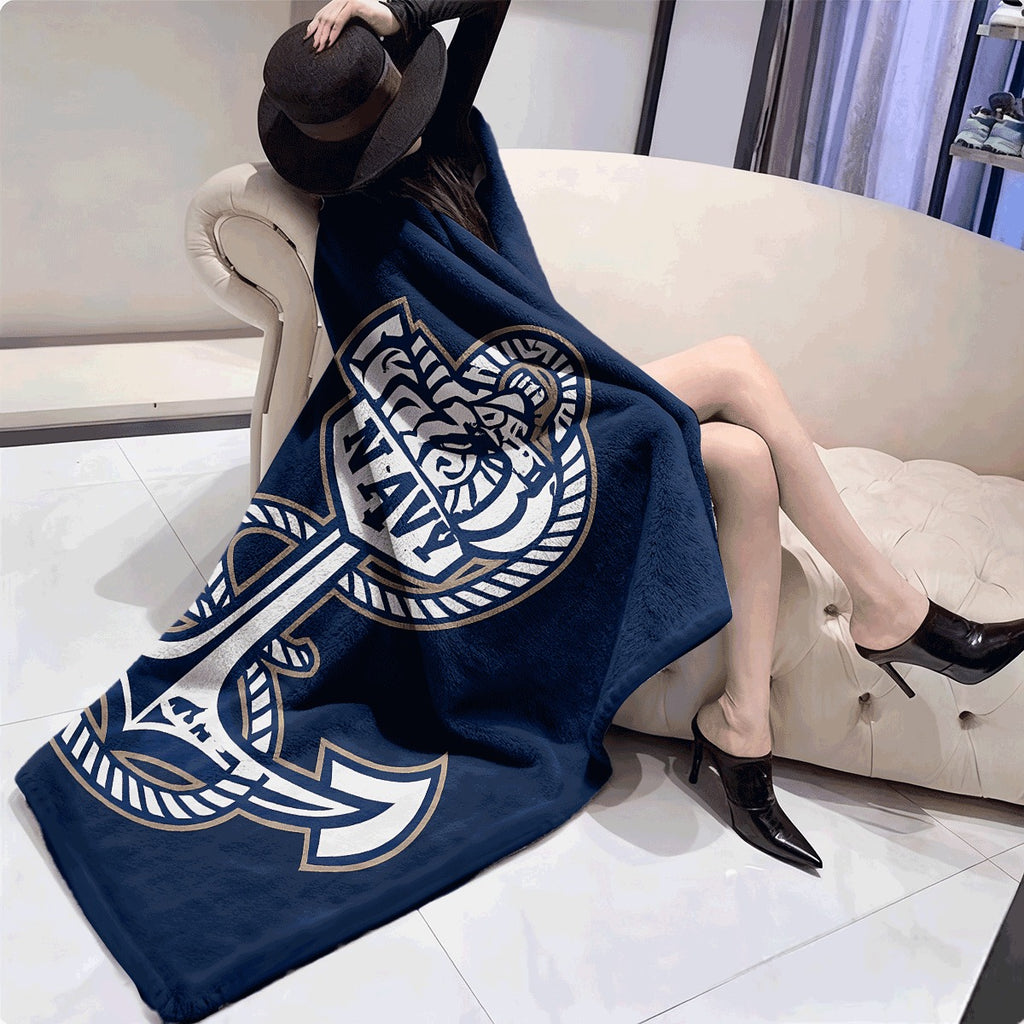 1pc Navy Anchor And Rope Flannel Throw Blanket Blue Background with Classic Naval Design, Cozy Flannel Material, Perfect for Sofa And Bed Decor, All-Season Warmth
