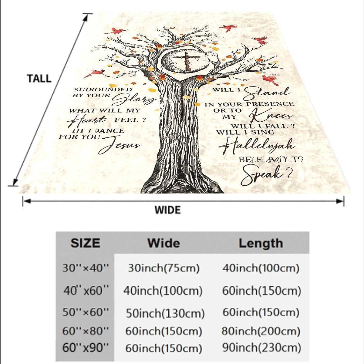 1pc Christian Religious Inspirational Blanket Heavy-Duty Soft Flannel Throw with Faith-Based Tree, Cross, Birds & I Can Only Imagine Lyrics Warm Beige Brown Red Black White Gray All-Seas