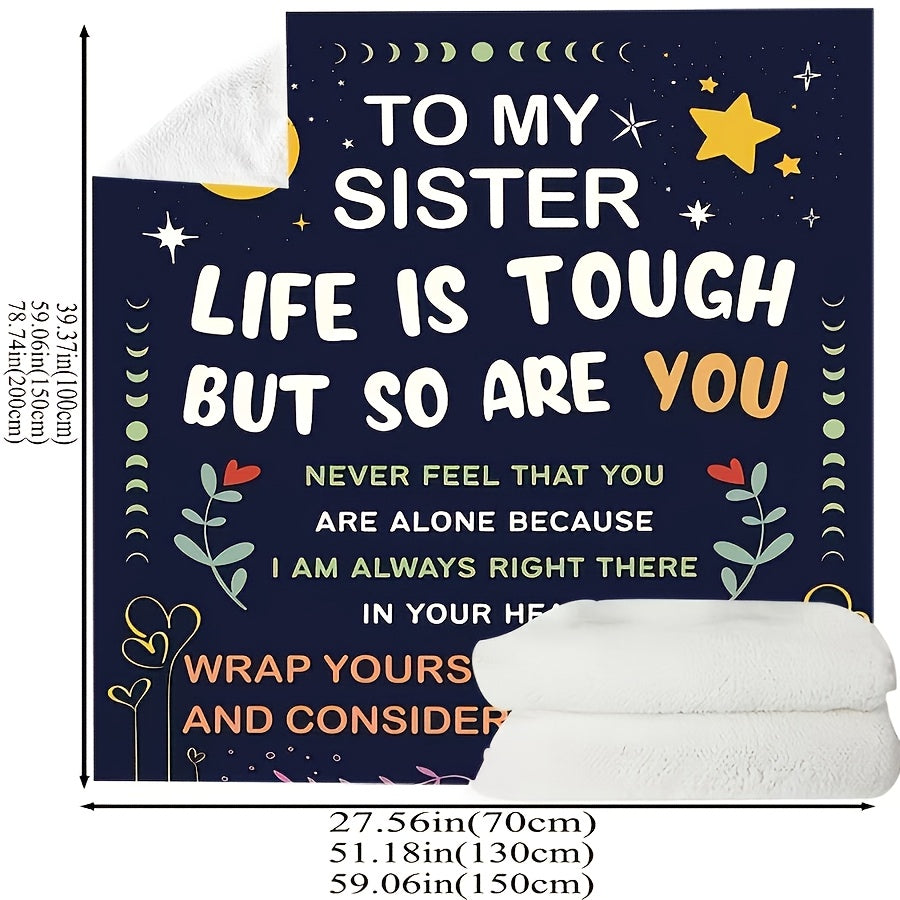 1pc Envelope Printed Flannel Blanket, To My Sister Blanket For All Season, Warm Cozy Soft Throw Blanket Nap Blanket For Couch Bed Sofa Office Camping Travel Home Decor, Birthday Christmas Gift Blanket For Sister