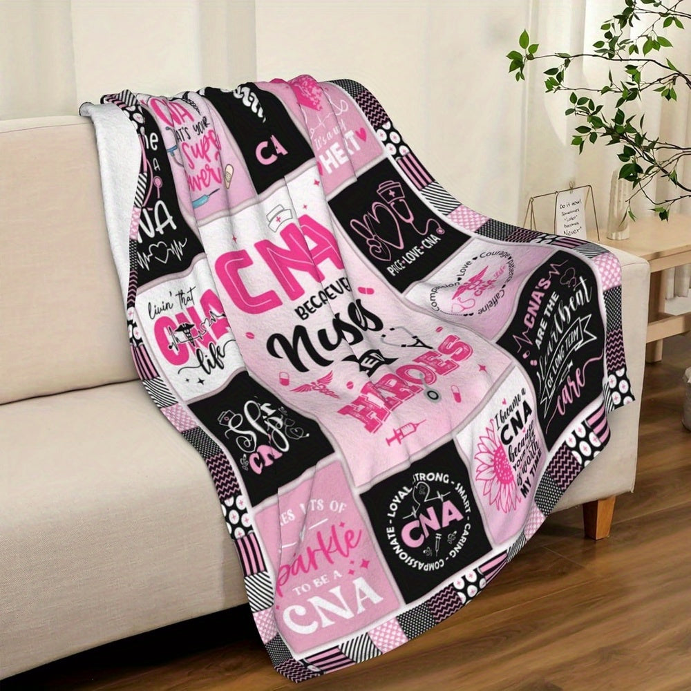 Cozy CNA & Nurse Appreciation Flannel Throw Blanket Suitable for Sofa or Bed - Soft Warm Blanket with Nurse-Themed Messages, Perfect Gift for Nursing Assistants & Healthcare Heroes, Ideal for Nurses Week, 280gsm