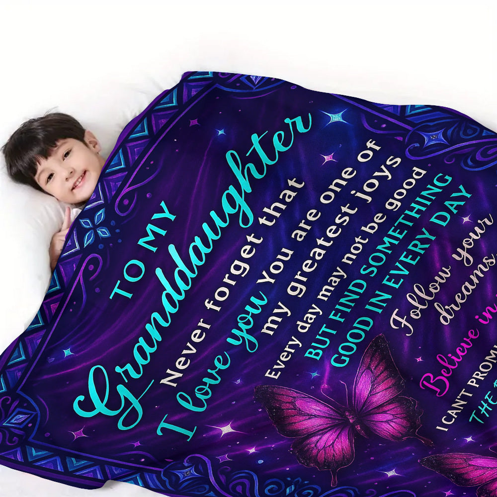 1pc for Granddaughter Gift Blanket - Soft Flannel with Printed & Quotes, Suitable for Birthdays, Christmas, Encouragement Gift for,