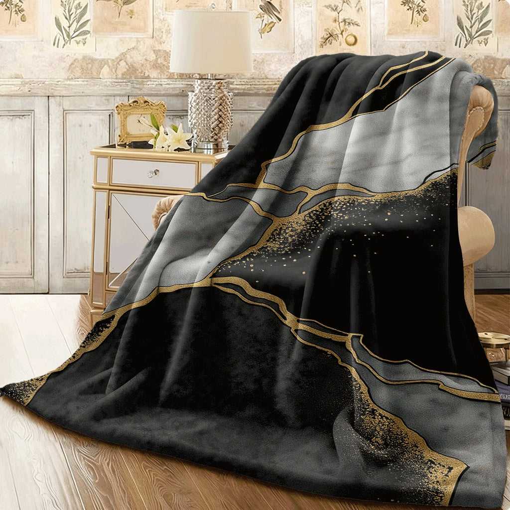 One Luxurious Flannel Blanket Featuring a Black And Gray Marble Design, Made of Soft Polyester. It'S Lightweight And Provides Warmth During Winter, Making It Ideal for Travel And As a Companion for Pets. This Cozy Decor Is Suitable for All Seasons