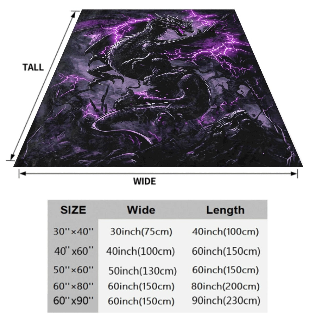 1pc Dark Dragon with Purple Lightning Flannel Blanket Mystical Fantasy Style Throw Soft And Cozy for Sofa Gothic Decor Fleece Blanket All-Season Warm Gift