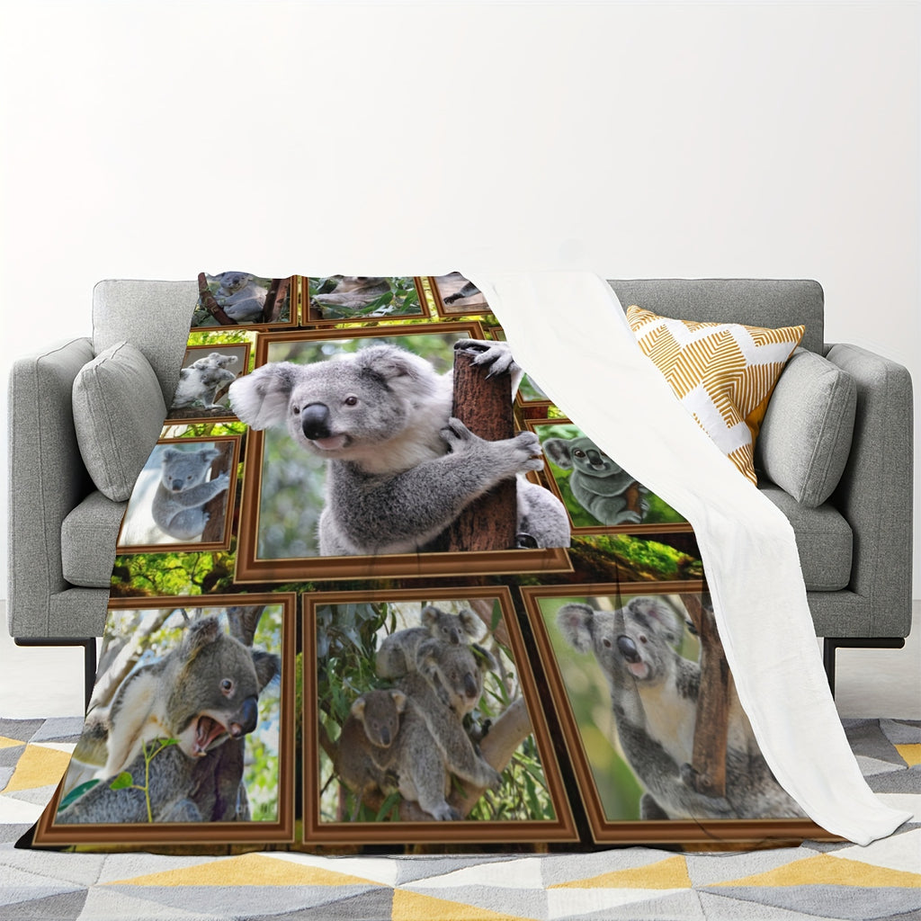 1pc Koala Print Blanket, Soft Flannel Throw Blanket for Bed Couch Chair Fall Winter Camping Living Room Office