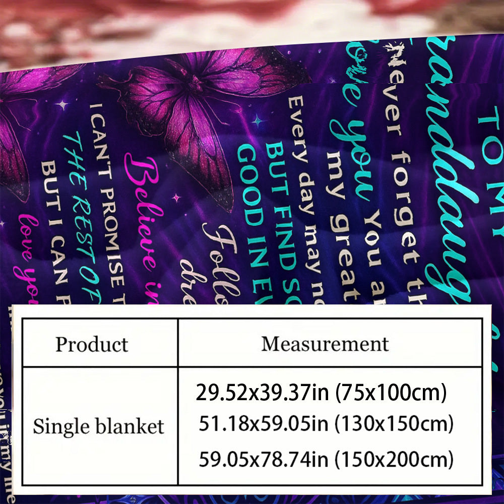 1pc for Granddaughter Gift Blanket - Soft Flannel with Printed & Quotes, Suitable for Birthdays, Christmas, Encouragement Gift for,