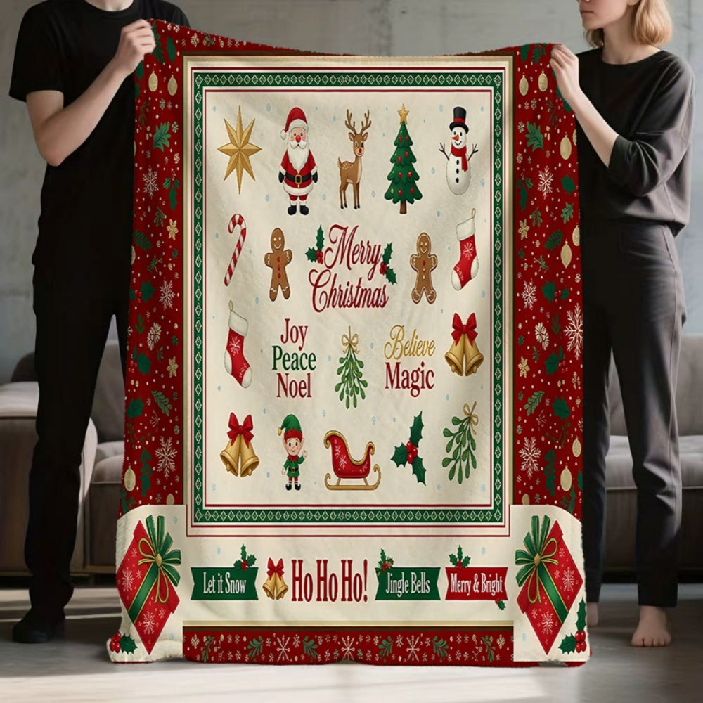 1pc, 1pc Christmas-themed Red and Beige Flannel Blanket, Soft, Comfortable, and Warm, with a Festive Decorative Style Design, Durable Plush Surface, All-season Universal Sofa Blanket, Warm Throw Blanket, Multiple Sizes Available, Suitable for Living
