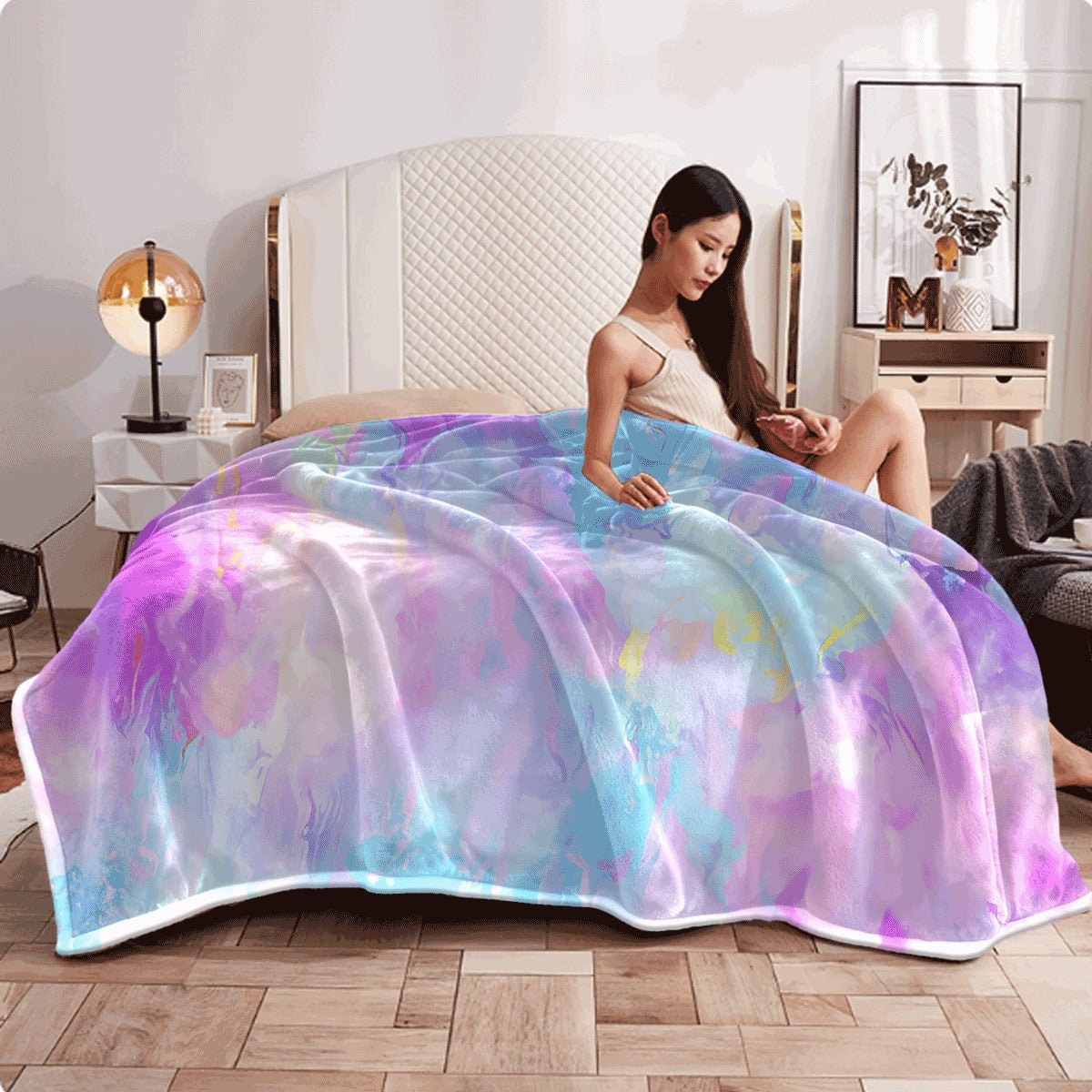 1pc Vibrant Rainbow Gradient Flannel Throw Blanket Soft Cozy and Warm with Blue & Purple Swirl Design Lightweight All-Season Comfort for Sofa or Office Perfect Gift for Friends & Fami