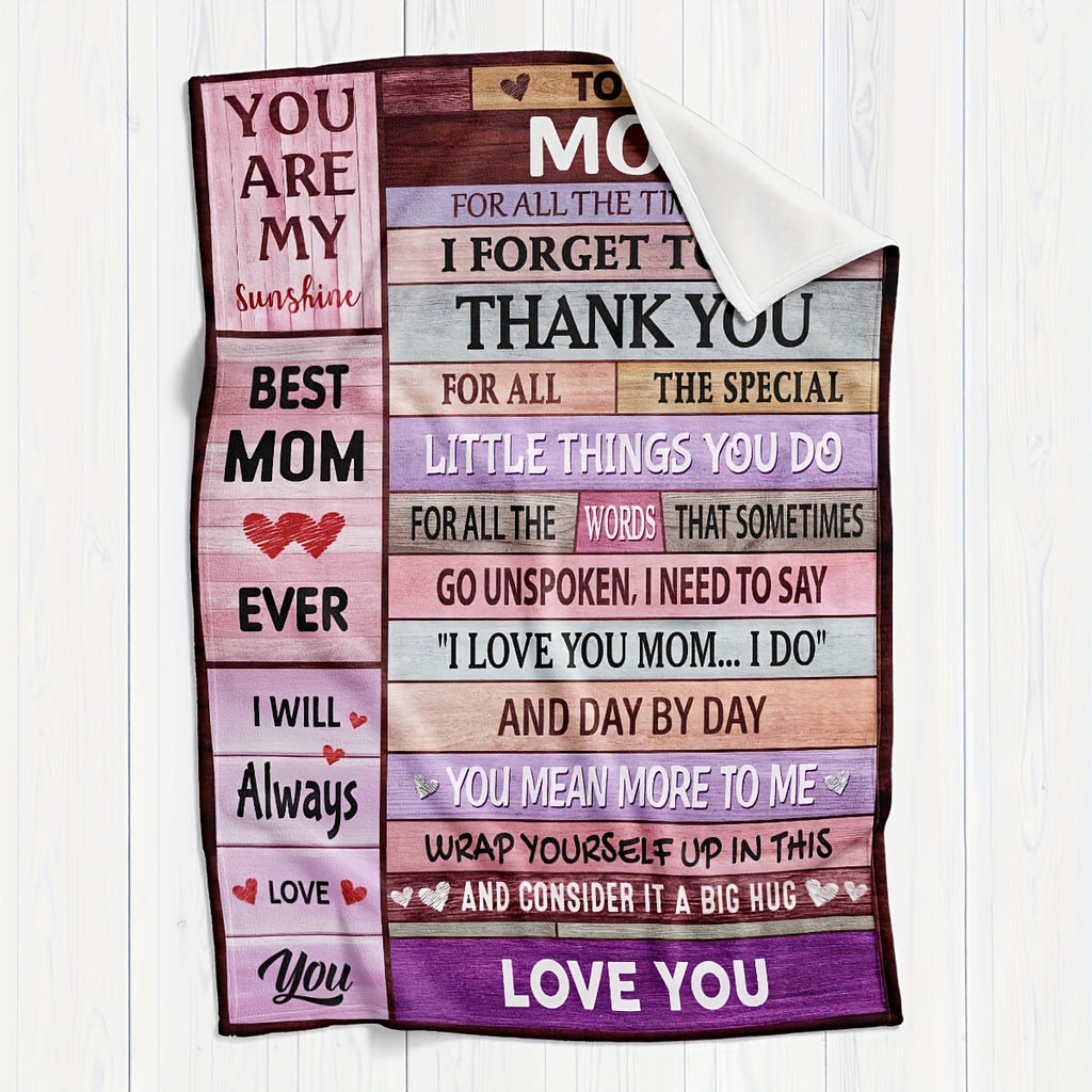 [Love Mom Blanket] Warm Soft I Love You Mom Blanket| 280Gsm, Suitable for Birthdays, Christmas, Nap Time, Office, Sofa, Bed, Camping And Travel