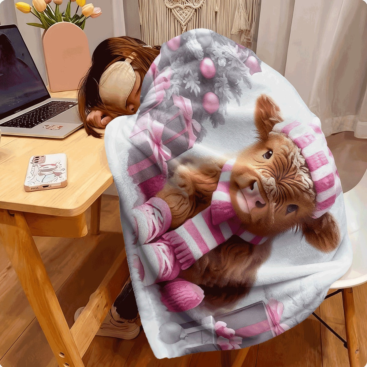 1pc 1pcs Highland Cow Flannel Blanket 3D HD Print Bohemian Style Mixed Colors All-Season Multi-Purpose Soft Quilted Polyester Cover 250-300g Fabric Perfect for Sofa Room Gift