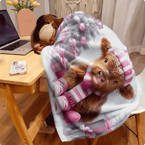 1pc 1pcs Highland Cow Flannel Blanket 3D HD Print Bohemian Style Mixed Colors All-Season Multi-Purpose Soft Quilted Polyester Cover 250-300g Fabric Perfect for Sofa Room Gift