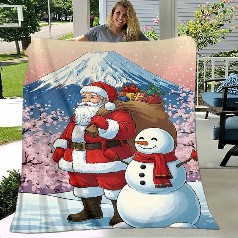 1pc of Santa Claus and Snow Pattern Blanket, Christmas-themed Printed Design, Full-body Cover Blanket, Soft Flannel Plush Surface, Lightweight and Durable, Multiple Sizes Available, Suitable for Holiday Decoration, Living Room Leisure