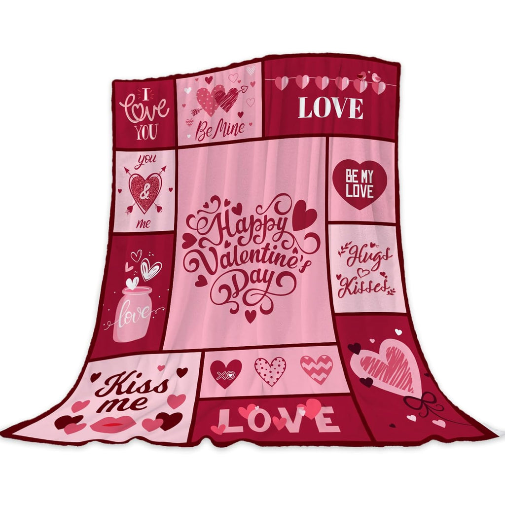 Neatee Living Valentine'S Day Decorative Throw Blanket 50 by 60 in Pink Plaid with Love Hearts, Ideal Gift for Girlfriend, Wife, Or Couples, Soft Flannel Blanket for Couch, Sofa, Or Bed