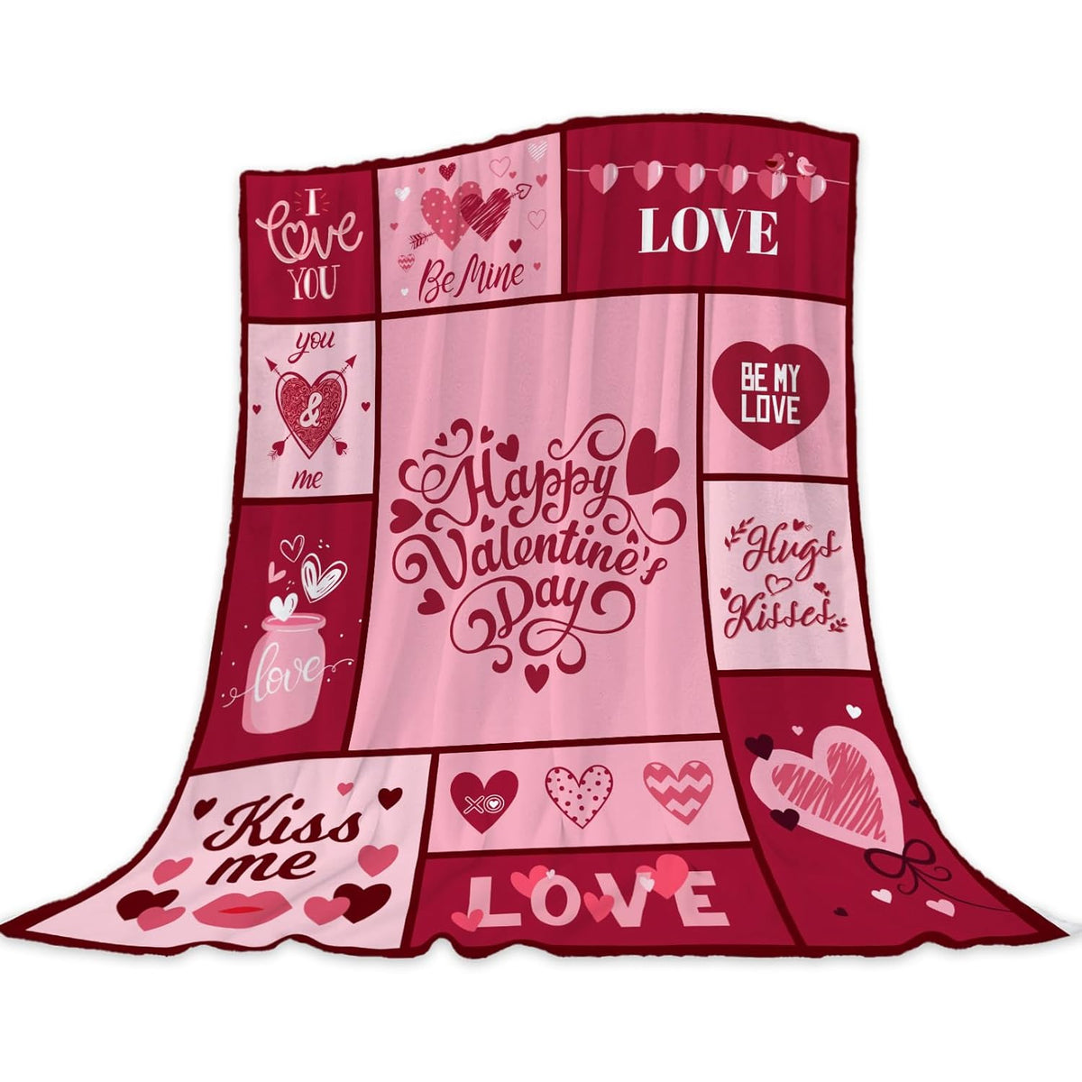 Neatee Living Valentine'S Day Decorative Throw Blanket 50 by 60 in Pink Plaid with Love Hearts, Ideal Gift for Girlfriend, Wife, Or Couples, Soft Flannel Blanket for Couch, Sofa, Or Bed