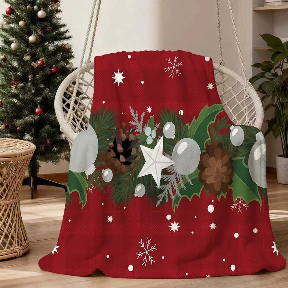 1pc Christmas Holiday Pinecone Snowflake Pattern Red Flannel Blanket, Soft Comfortable Warm, Winter Warm Blanket, Suitable for Living Room Sofa, Bedroom Sofa, Casual Reading, Home Relaxation, And Holiday Decor